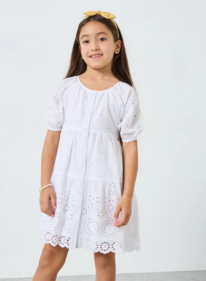 Styli Girls White A-Line Eyelet Mini Dress